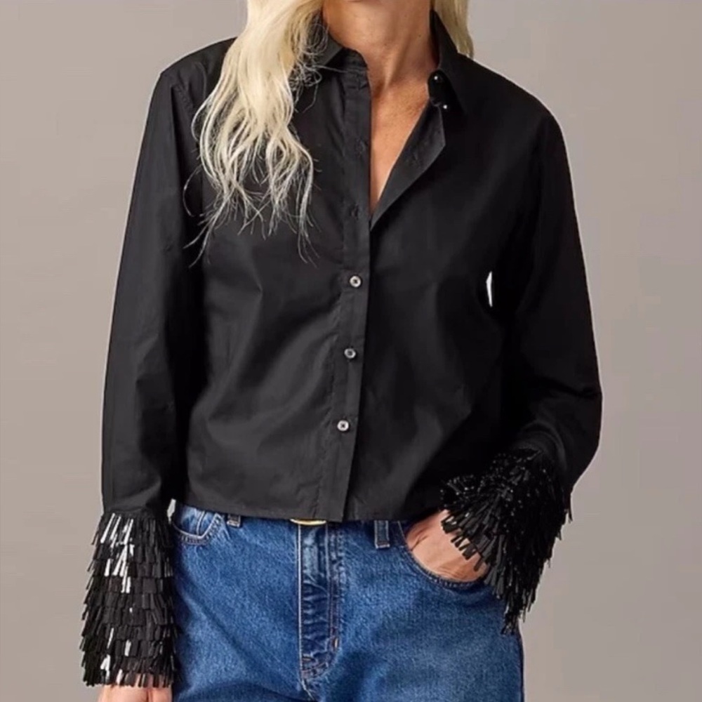 NWT J.Crew Collection cropped sequin-cuff garçon shirt, Size 6